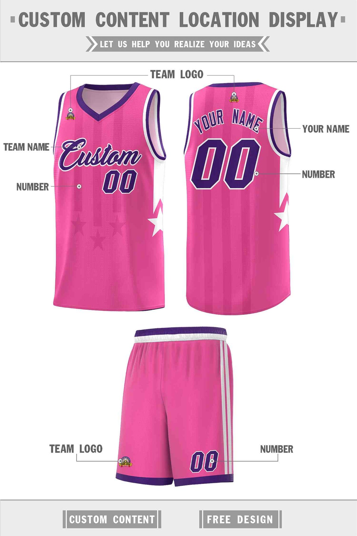 Custom Pink Purple and White Gradient Star Graffiti Pattern Sports Uniform Basketball Jersey