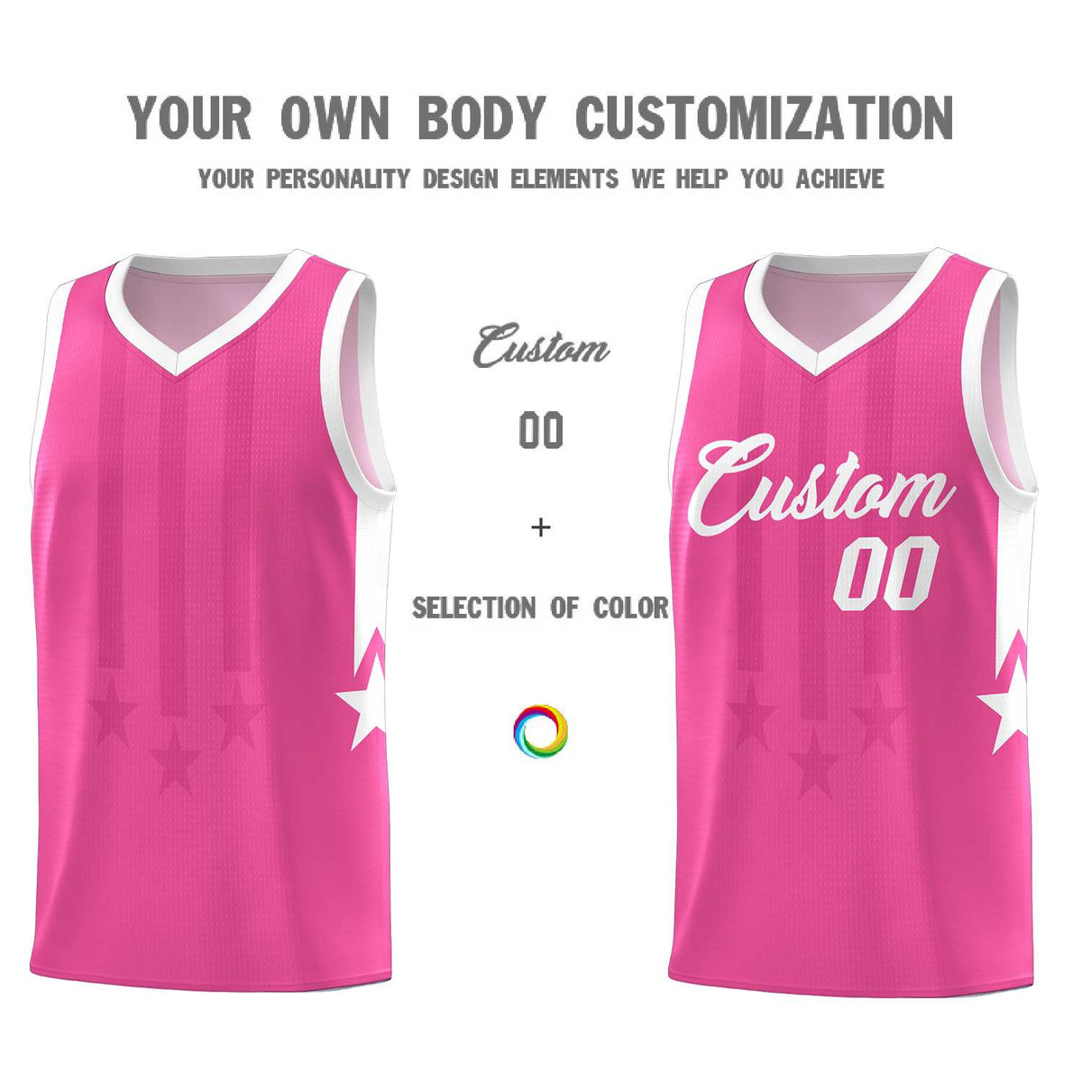 Custom Pink White and White Gradient Star Graffiti Pattern Sports Uniform Basketball Jersey