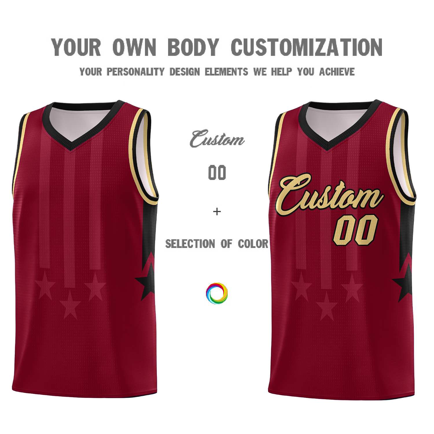 Custom Crimson Black and Khaki Gradient Star Graffiti Pattern Sports Uniform Basketball Jersey