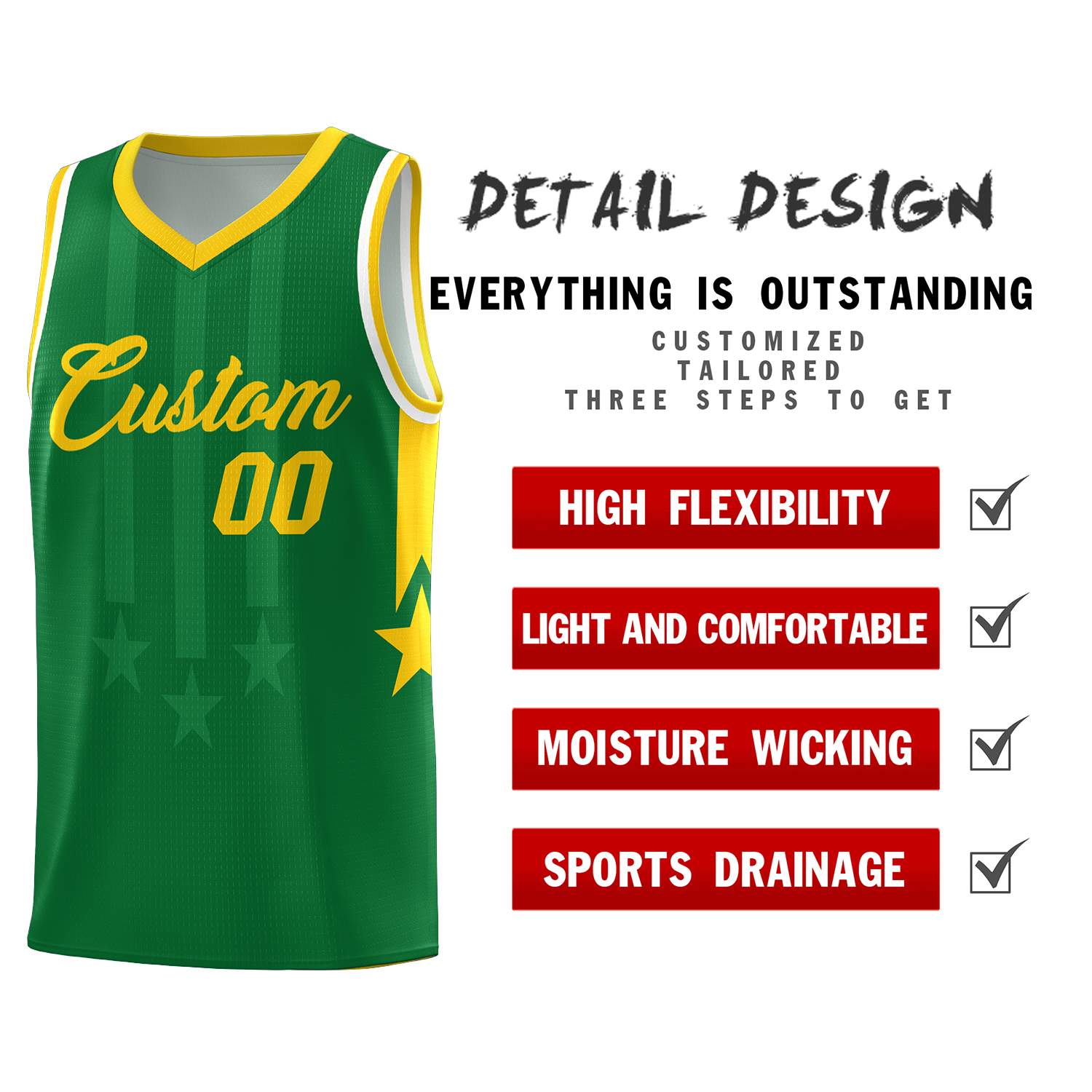 Custom Kelly Green Gold and White Gradient Star Graffiti Pattern Sports Uniform Basketball Jersey