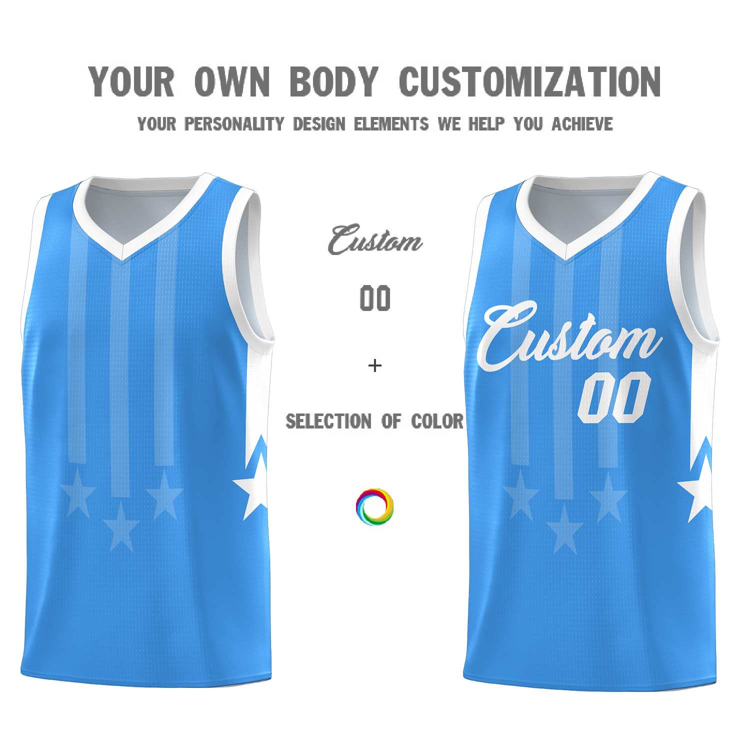 Custom Powder Blue White and White Gradient Star Graffiti Pattern Sports Uniform Basketball Jersey