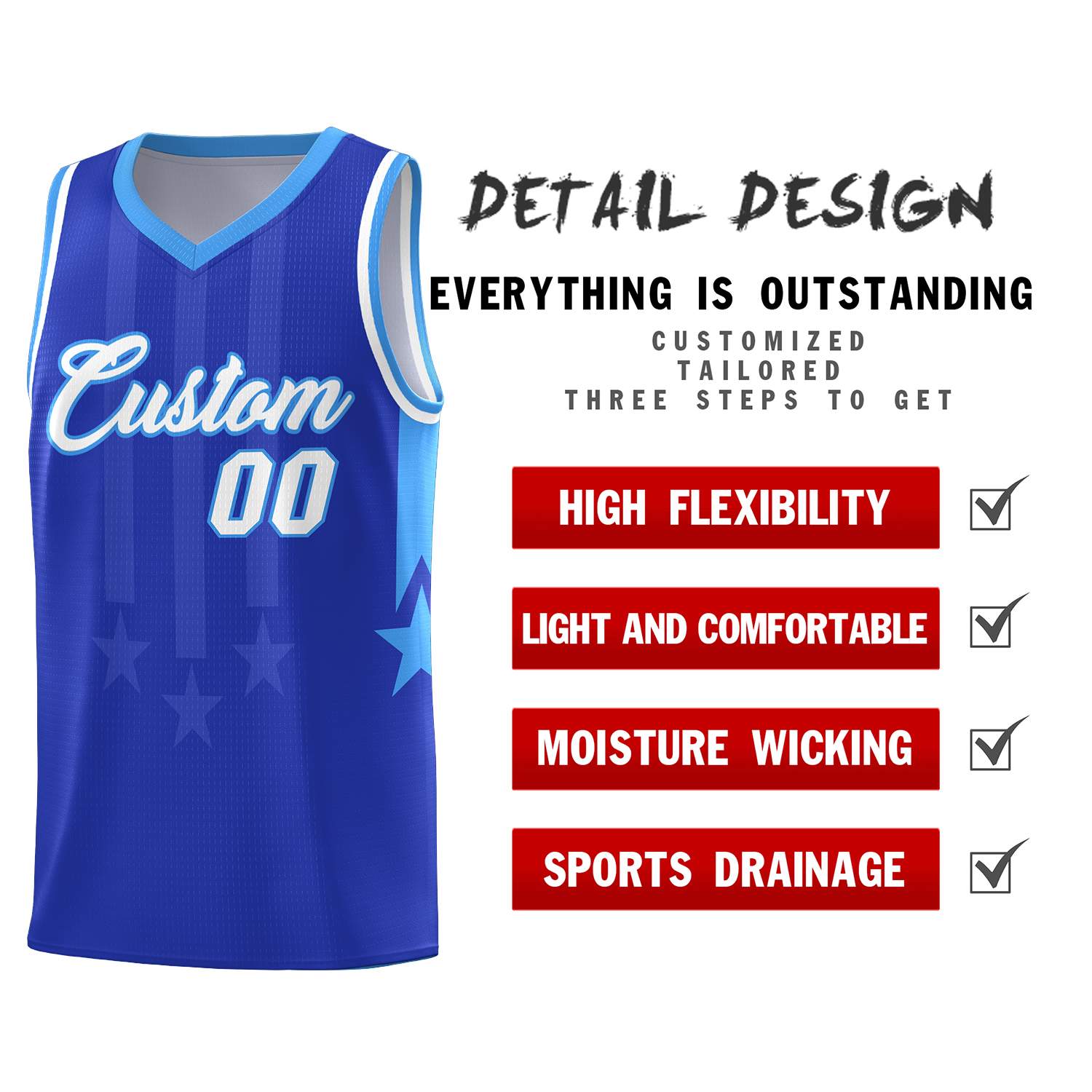 Custom Royal Powder Blue and White Gradient Star Graffiti Pattern Sports Uniform Basketball Jersey
