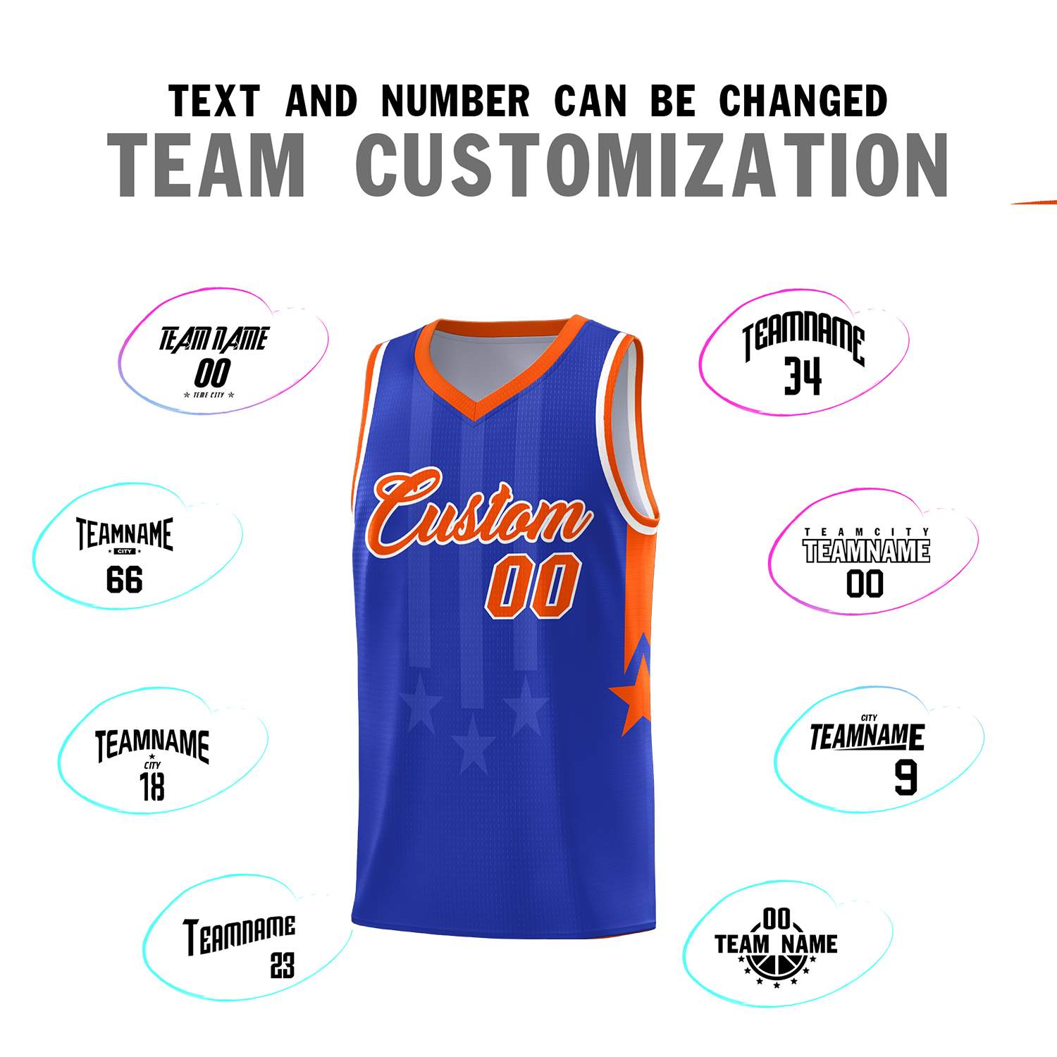 Custom Royal Orange and White Gradient Star Graffiti Pattern Sports Uniform Basketball Jersey