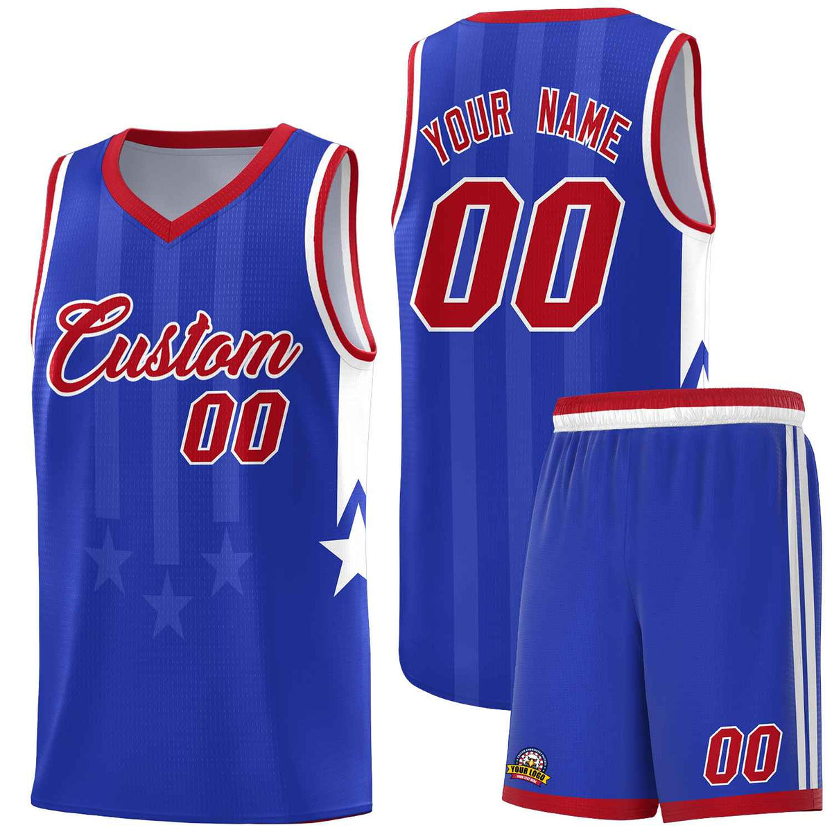 Custom Royal Red and White Gradient Star Graffiti Pattern Sports Uniform Basketball Jersey
