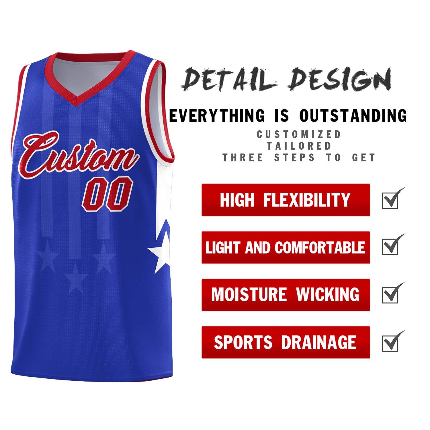 Custom Royal Red and White Gradient Star Graffiti Pattern Sports Uniform Basketball Jersey
