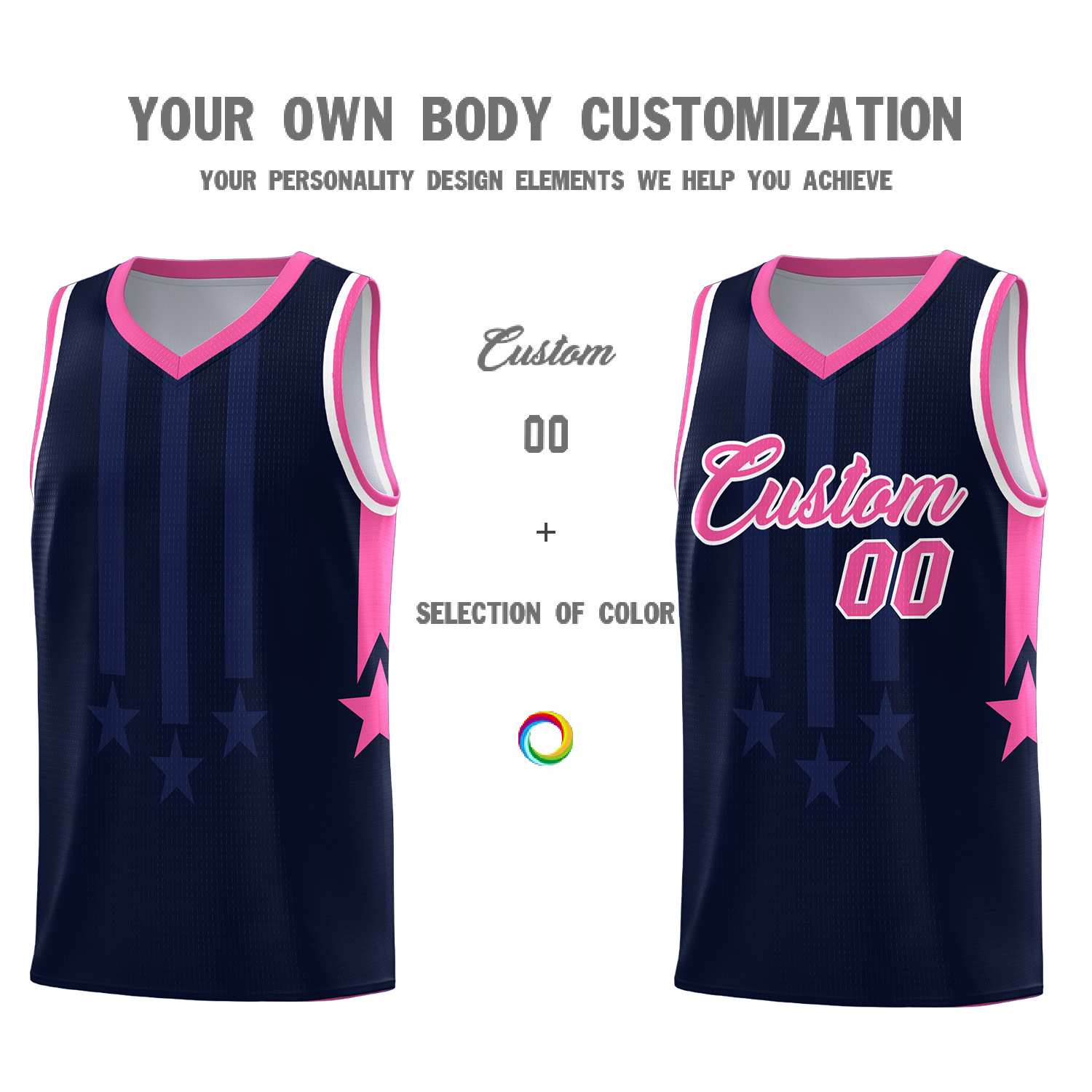 Custom Navy Pink and White Gradient Star Graffiti Pattern Sports Uniform Basketball Jersey
