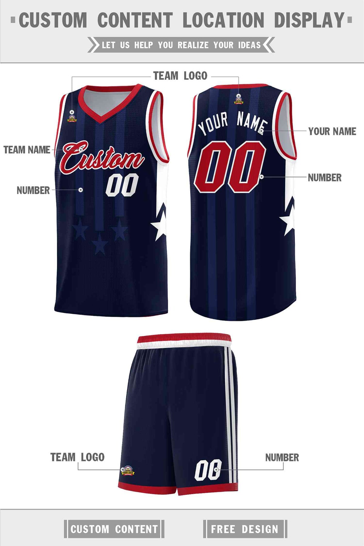 Custom Navy Red and White Gradient Star Graffiti Pattern Sports Uniform Basketball Jersey