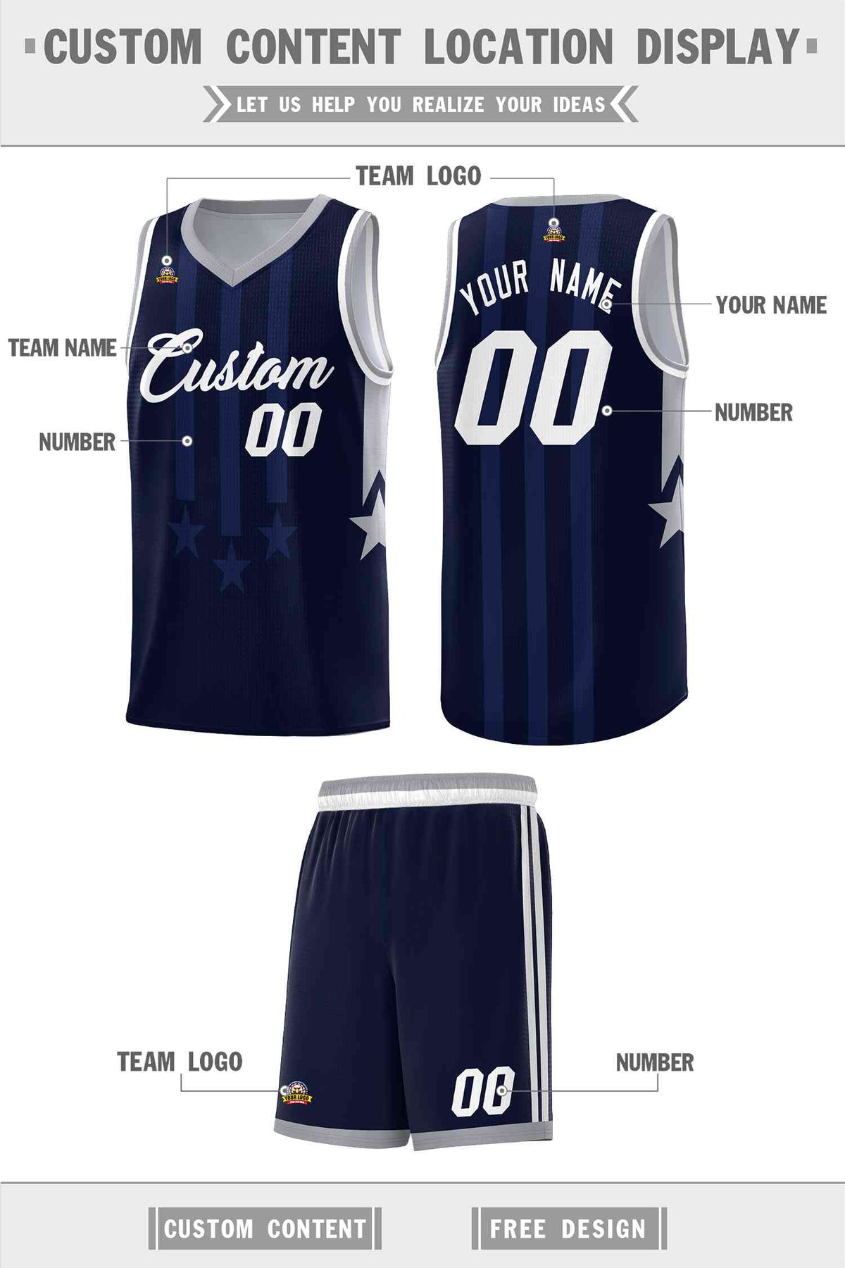 Custom Navy Gray and White Gradient Star Graffiti Pattern Sports Uniform Basketball Jersey