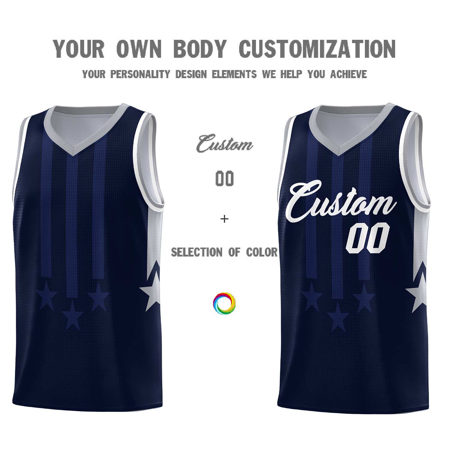 Custom Navy Gray and White Gradient Star Graffiti Pattern Sports Uniform Basketball Jersey