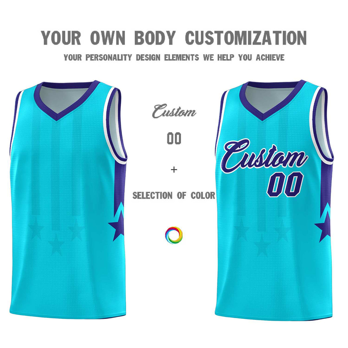 Custom Sky Blue Purple and White Gradient Star Graffiti Pattern Sports Uniform Basketball Jersey