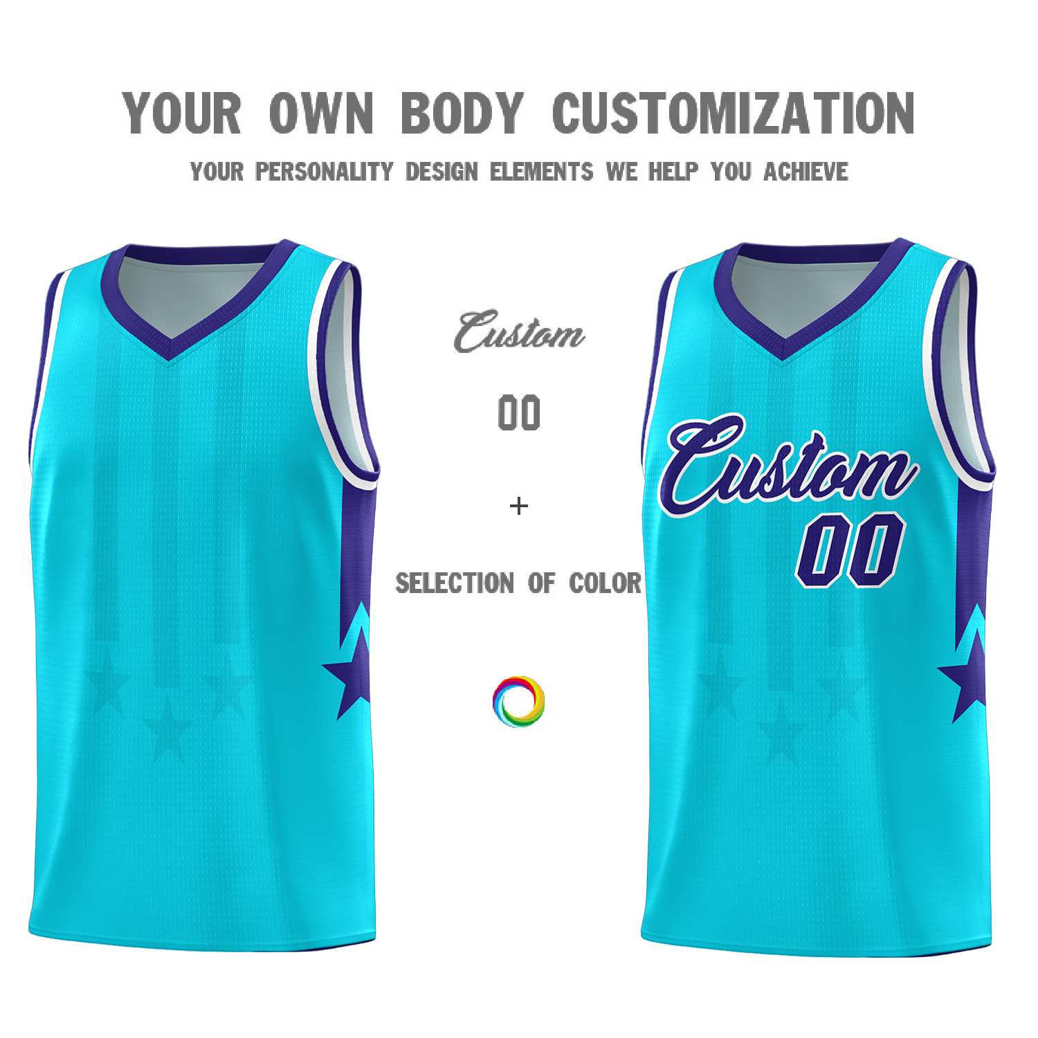 Custom Sky Blue Purple and White Gradient Star Graffiti Pattern Sports Uniform Basketball Jersey