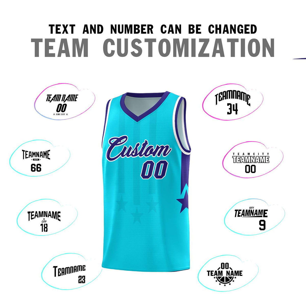 Custom Sky Blue Purple and White Gradient Star Graffiti Pattern Sports Uniform Basketball Jersey