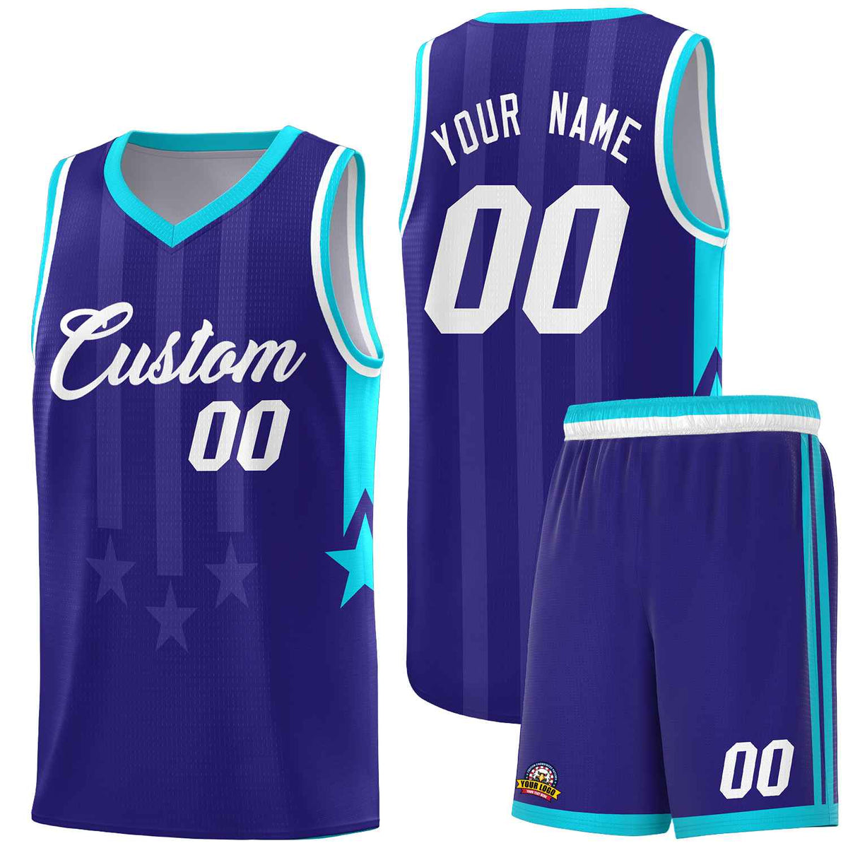 Custom Royal Sky Blue and White Gradient Star Graffiti Pattern Sports Uniform Basketball Jersey