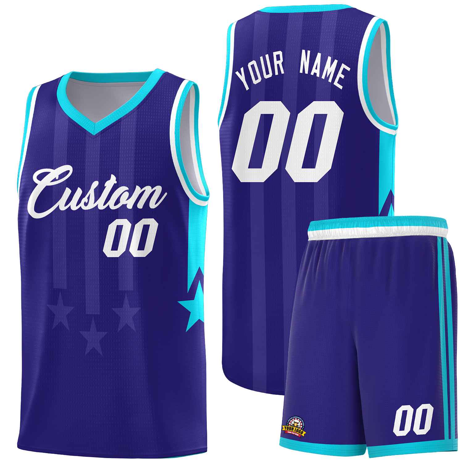 Custom Royal Sky Blue and White Gradient Star Graffiti Pattern Sports Uniform Basketball Jersey