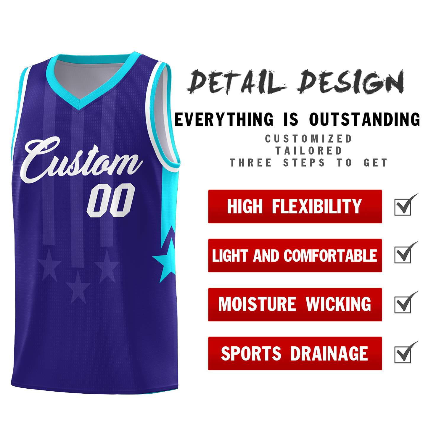 Custom Royal Sky Blue and White Gradient Star Graffiti Pattern Sports Uniform Basketball Jersey