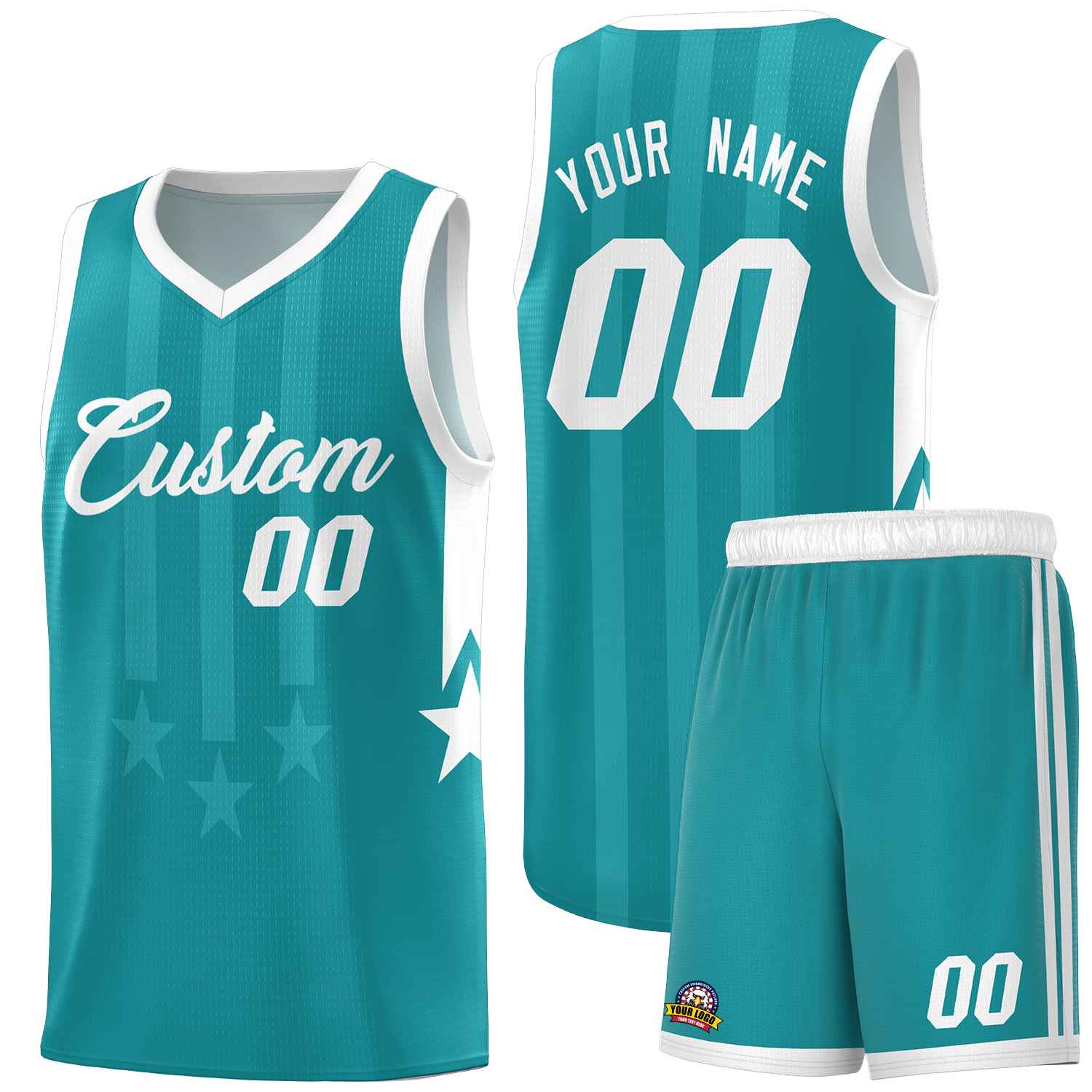 Custom Aqua White and White Gradient Star Graffiti Pattern Sports Uniform Basketball Jersey