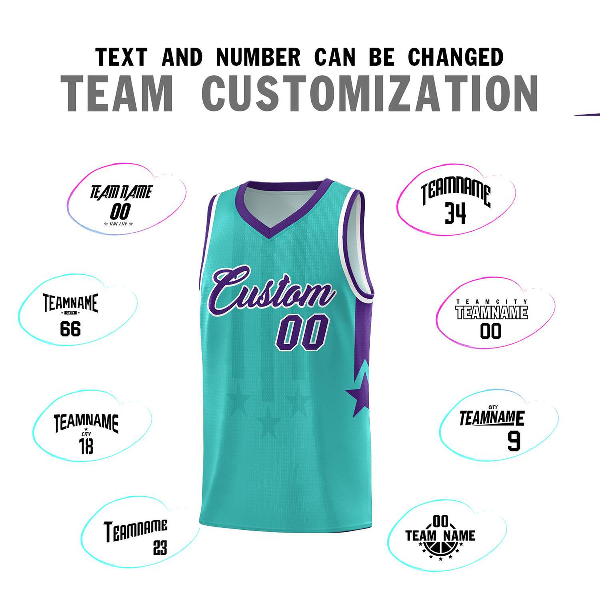 Custom Bright Green Purple and White Gradient Star Graffiti Pattern Sports Uniform Basketball Jersey