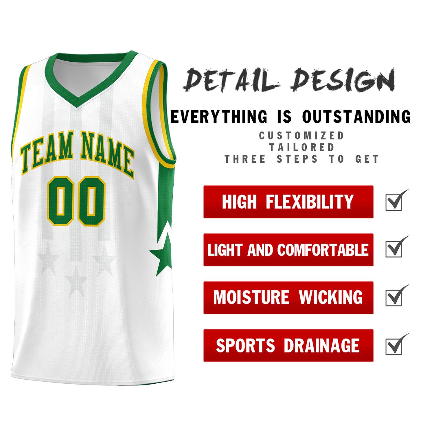 Custom White Kelly Green and Gold Gradient Star Graffiti Pattern Sports Uniform Basketball Jersey
