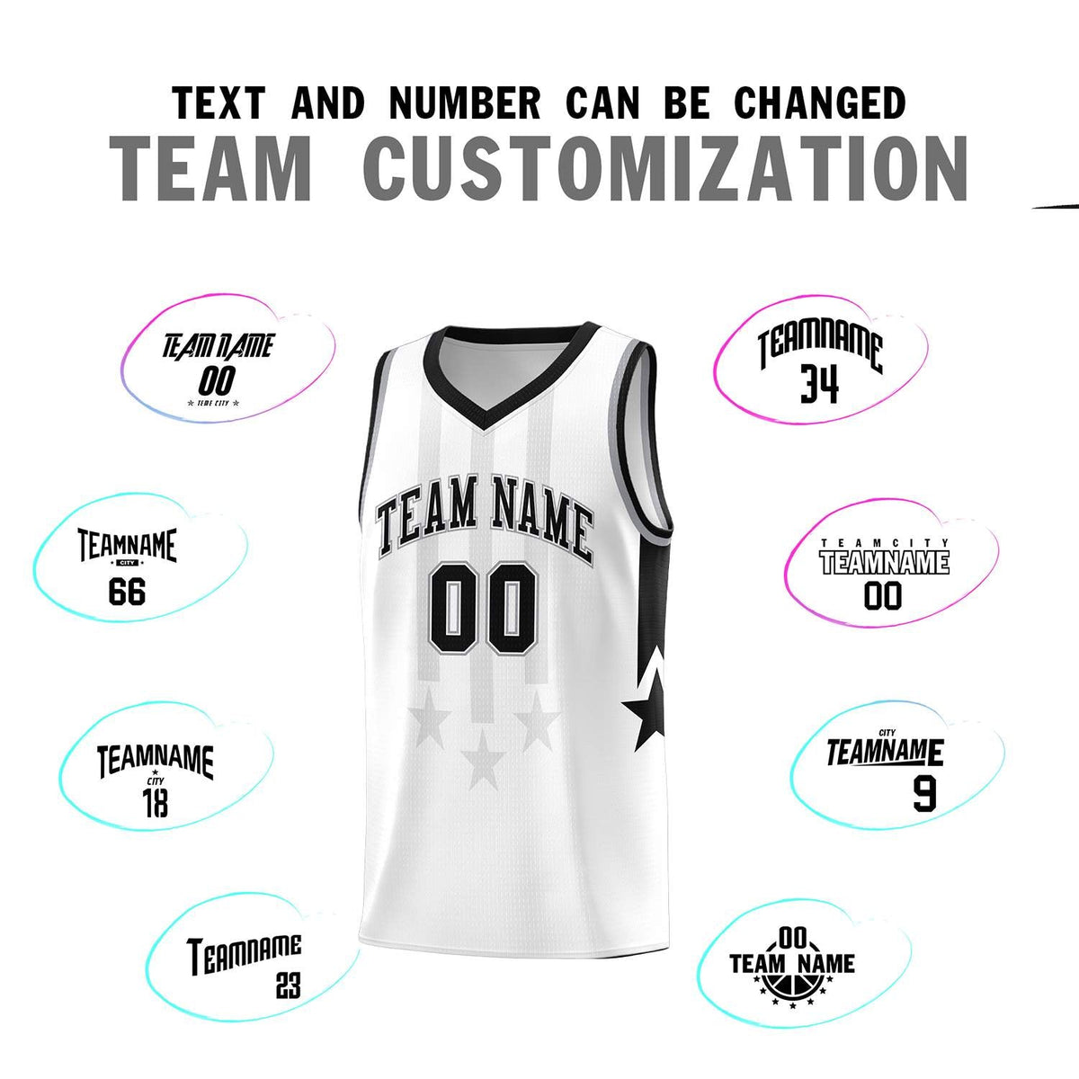 Custom White Black and Gray Gradient Star Graffiti Pattern Sports Uniform Basketball Jersey