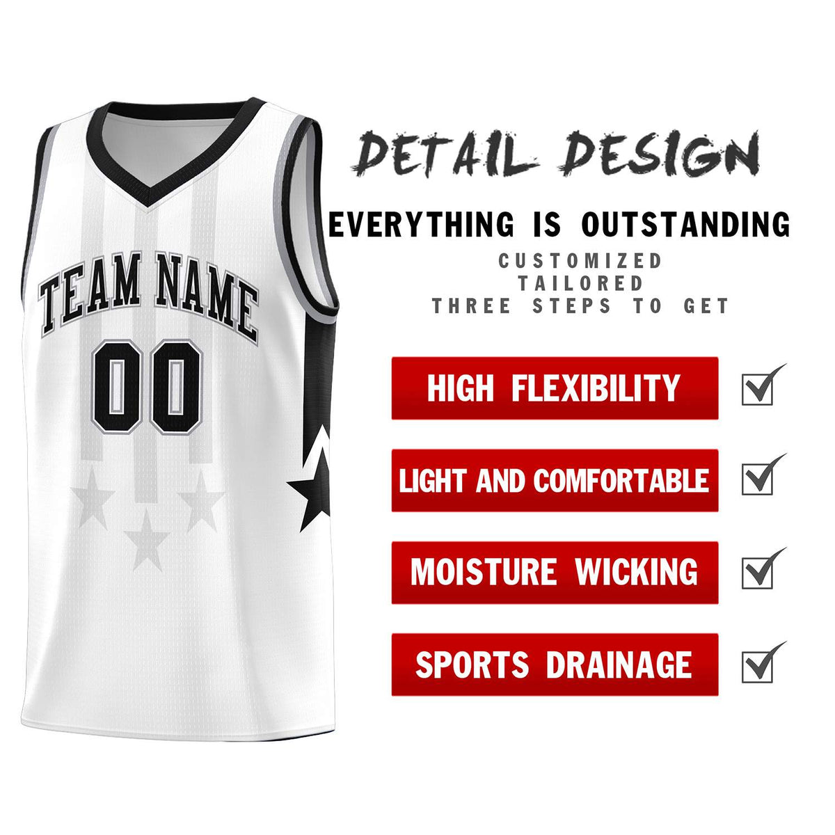 Custom White Black and Gray Gradient Star Graffiti Pattern Sports Uniform Basketball Jersey