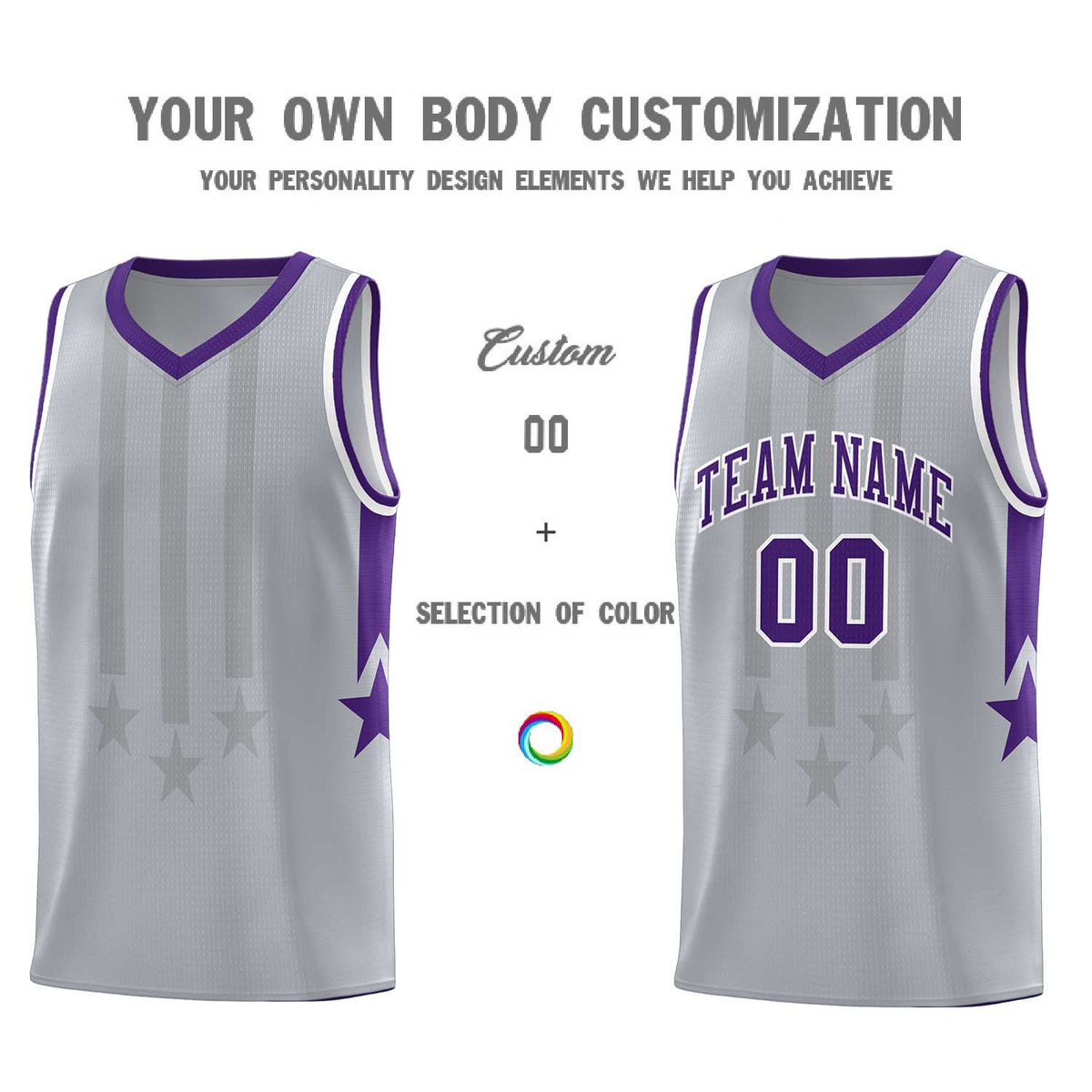 Custom Gray Purple and White Gradient Star Graffiti Pattern Sports Uniform Basketball Jersey
