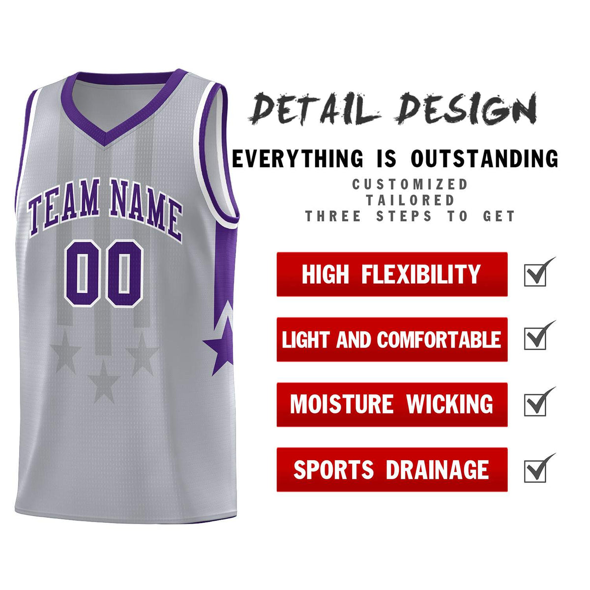Custom Gray Purple and White Gradient Star Graffiti Pattern Sports Uniform Basketball Jersey