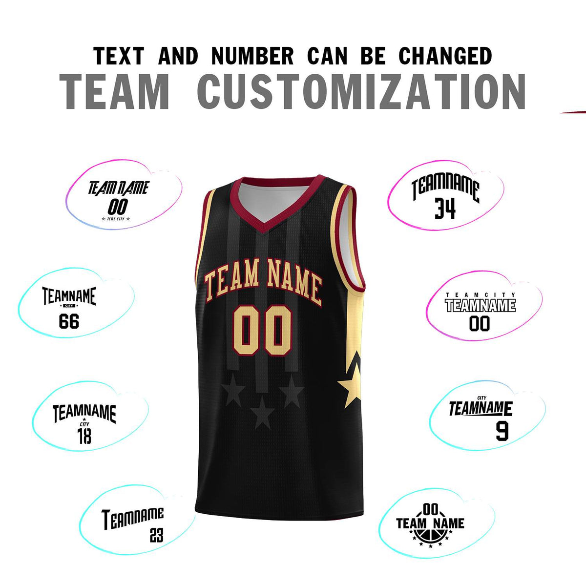 Custom Black Crimson and Khaki Gradient Star Graffiti Pattern Sports Uniform Basketball Jersey