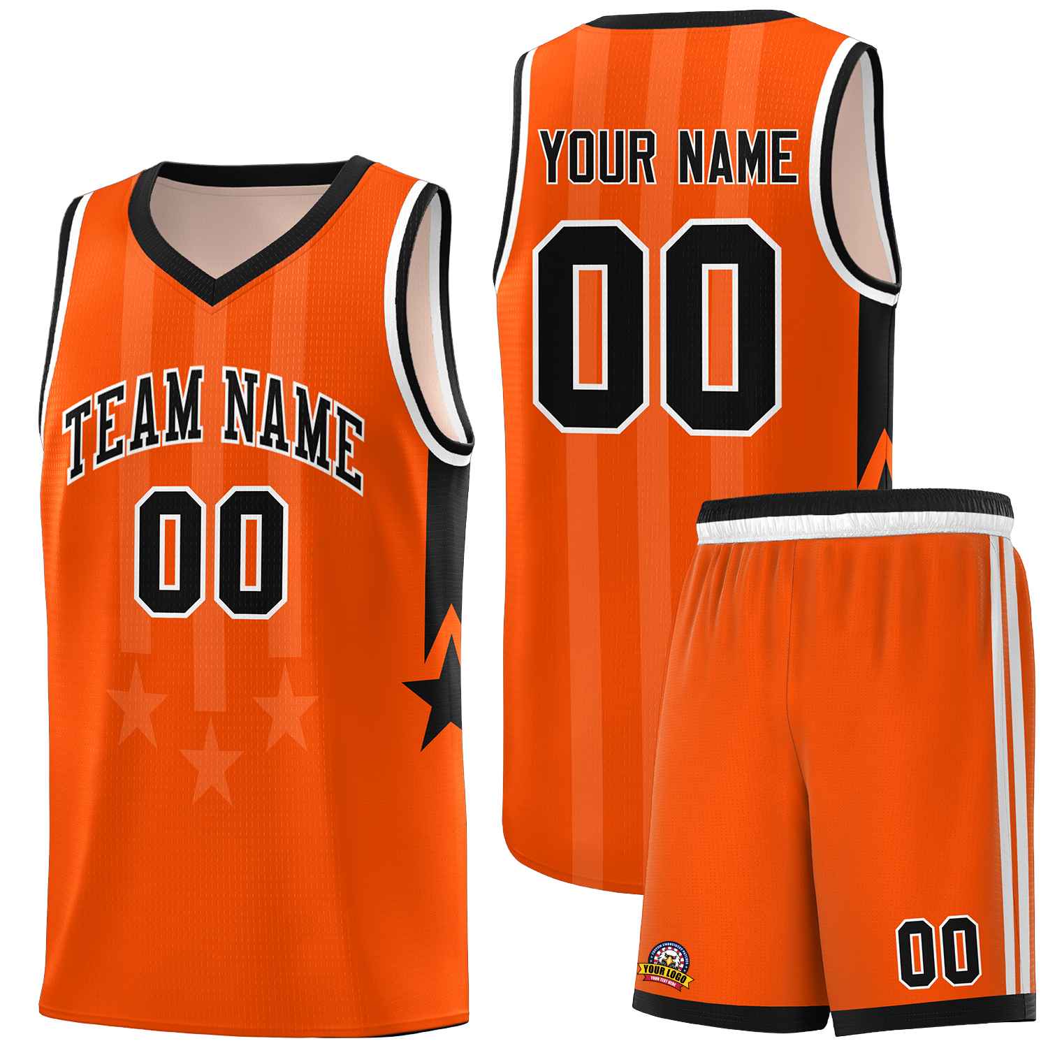 Custom Orange Black and White Gradient Star Graffiti Pattern Sports Uniform Basketball Jersey