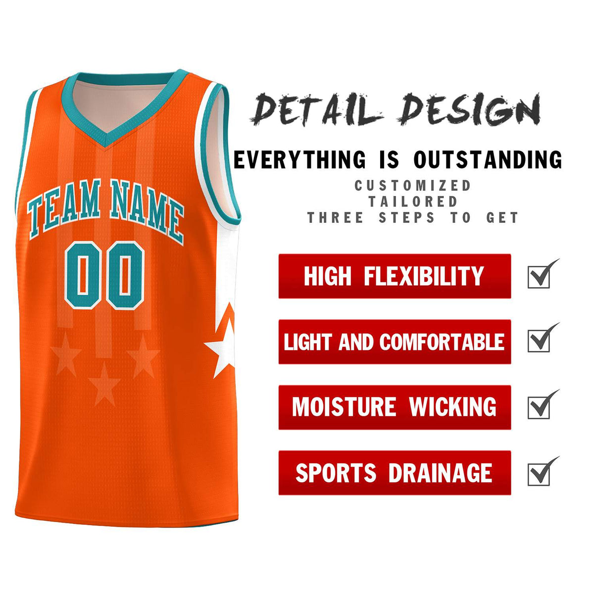 Custom Orange Aqua and White Gradient Star Graffiti Pattern Sports Uniform Basketball Jersey