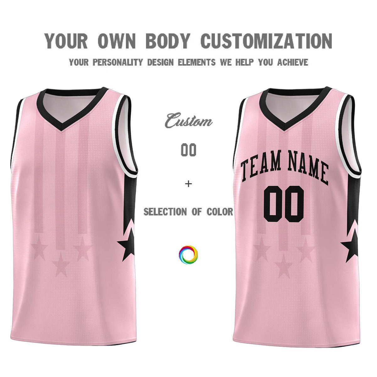 Custom Light Pink Black and White Gradient Star Graffiti Pattern Sports Uniform Basketball Jersey