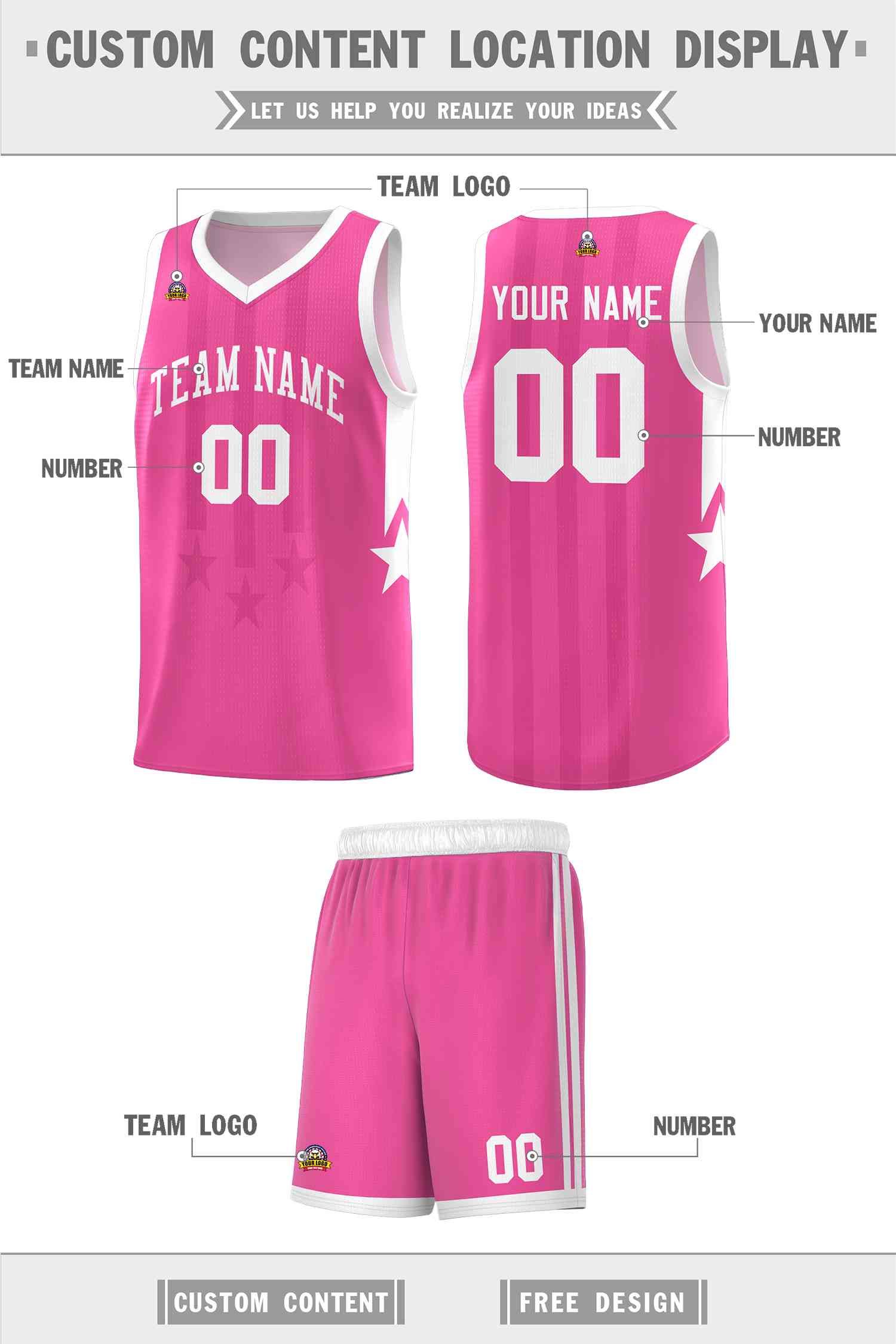 Custom Pink White and White Gradient Star Graffiti Pattern Sports Uniform Basketball Jersey