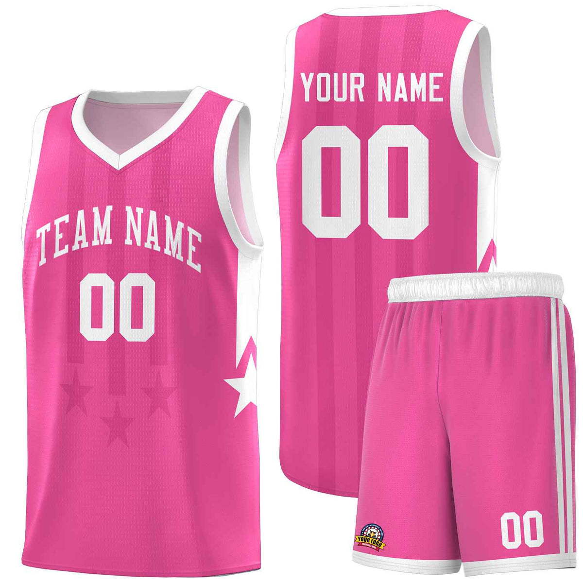 Custom Pink White and White Gradient Star Graffiti Pattern Sports Uniform Basketball Jersey