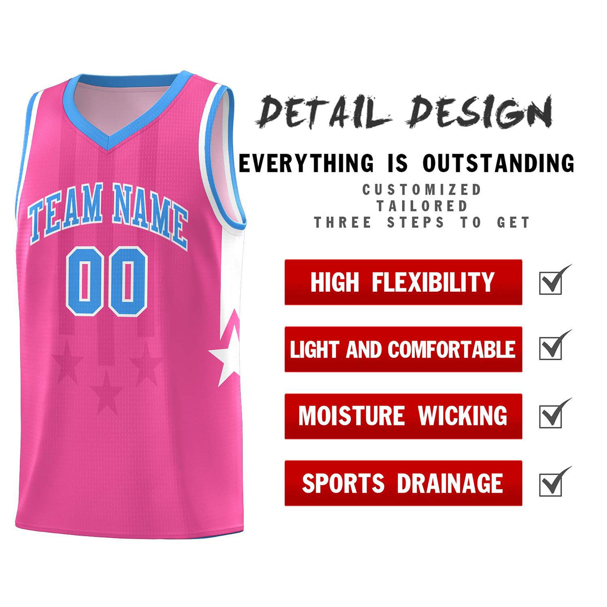 Custom Pink Powder Blue and White Gradient Star Graffiti Pattern Sports Uniform Basketball Jersey