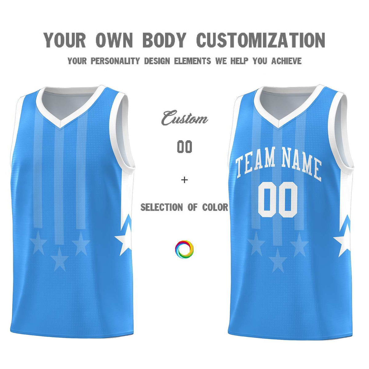 Custom Powder Blue White and White Gradient Star Graffiti Pattern Sports Uniform Basketball Jersey
