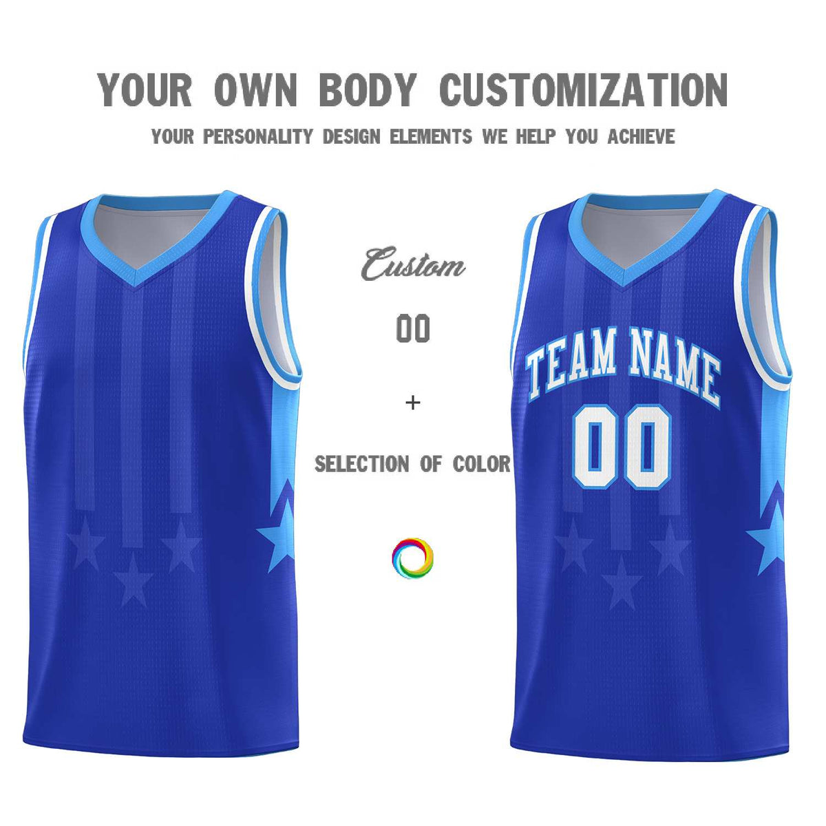 Custom Royal Powder Blue and White Gradient Star Graffiti Pattern Sports Uniform Basketball Jersey