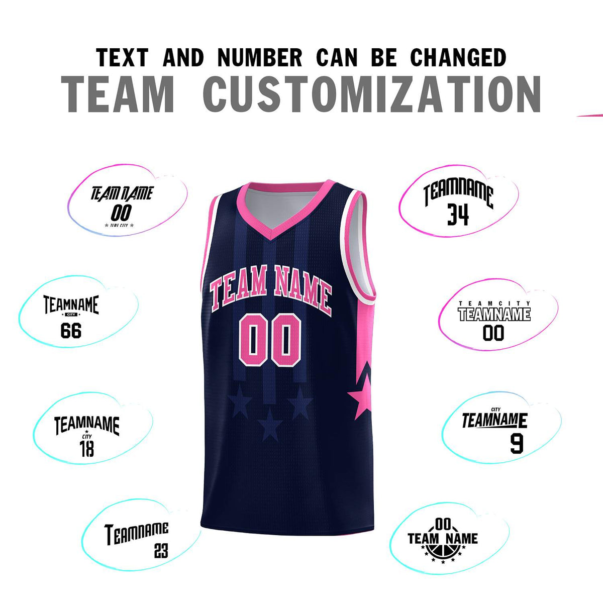 Custom Navy Pink and White Gradient Star Graffiti Pattern Sports Uniform Basketball Jersey