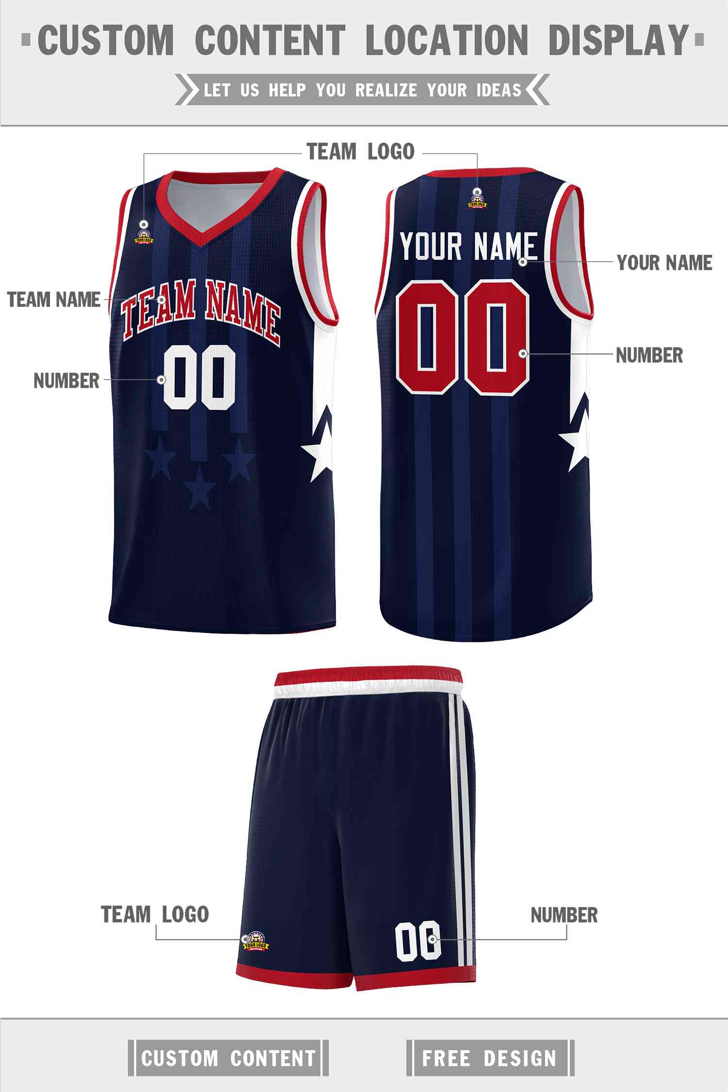 Custom Navy Red and White Gradient Star Graffiti Pattern Sports Uniform Basketball Jersey