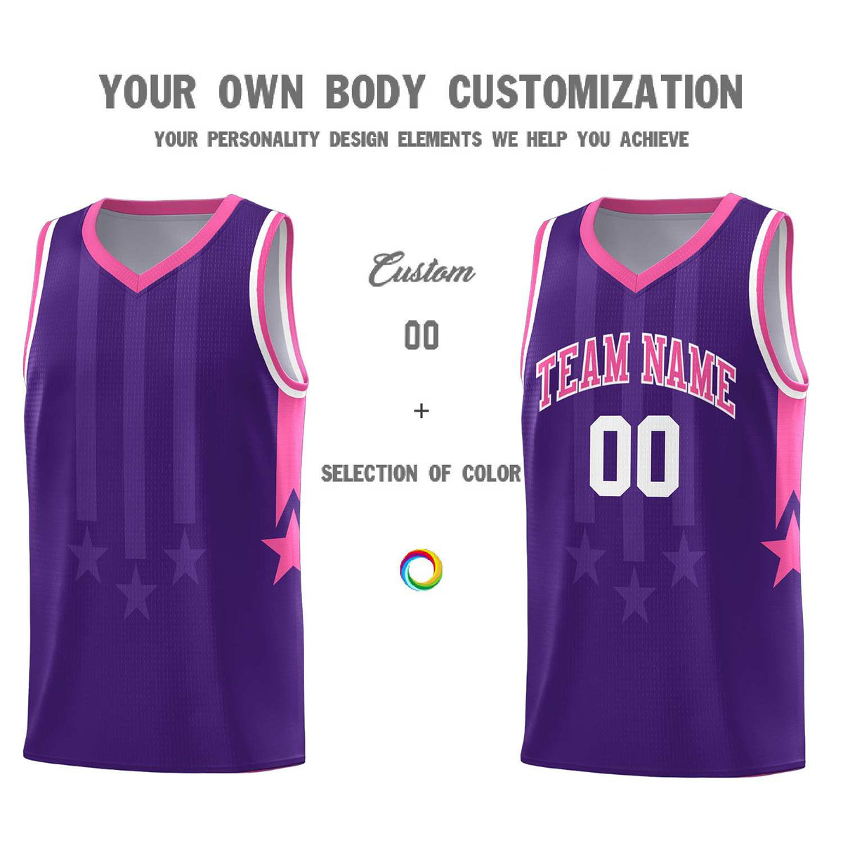 Custom Purple Pink and White Gradient Star Graffiti Pattern Sports Uniform Basketball Jersey
