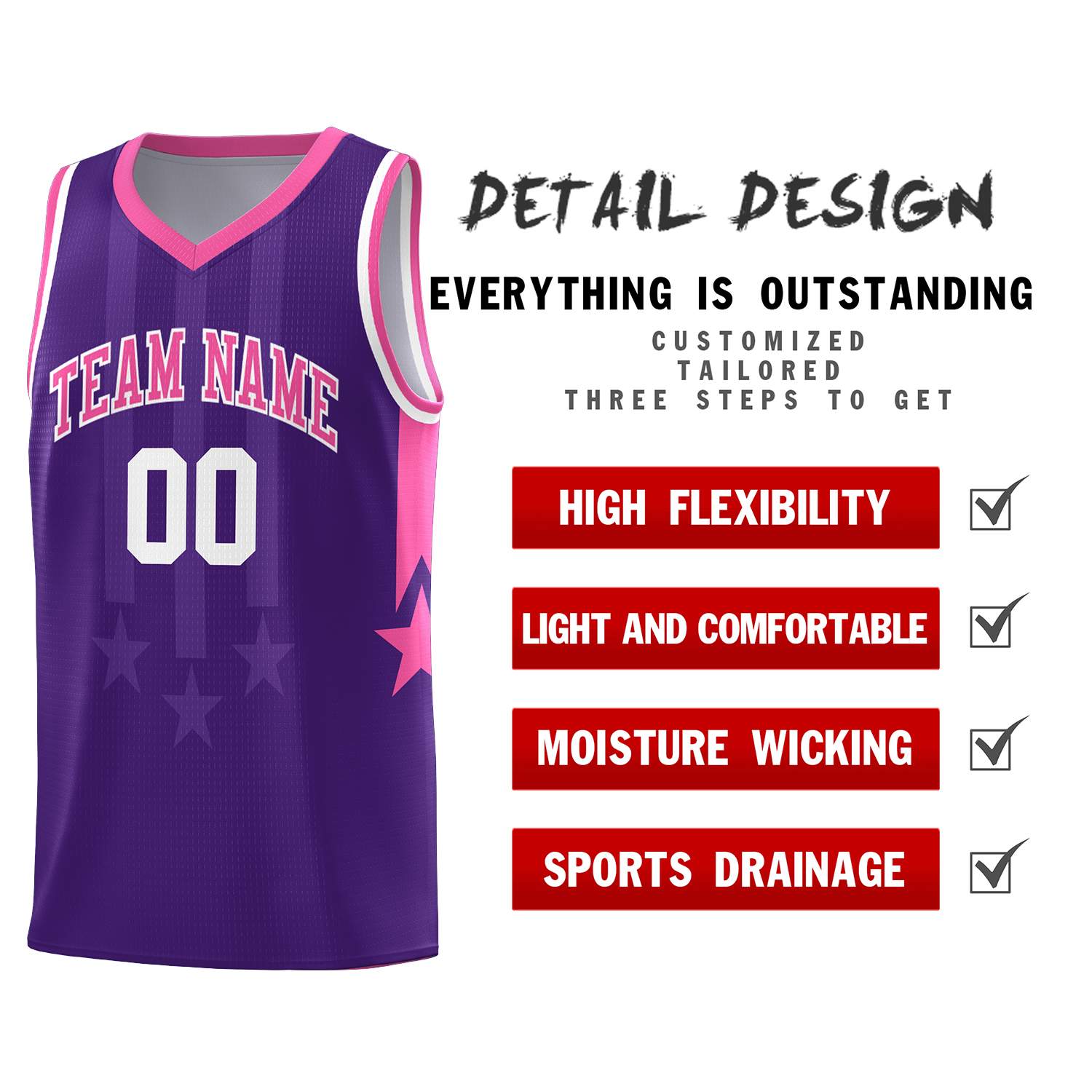 Custom Purple Pink and White Gradient Star Graffiti Pattern Sports Uniform Basketball Jersey