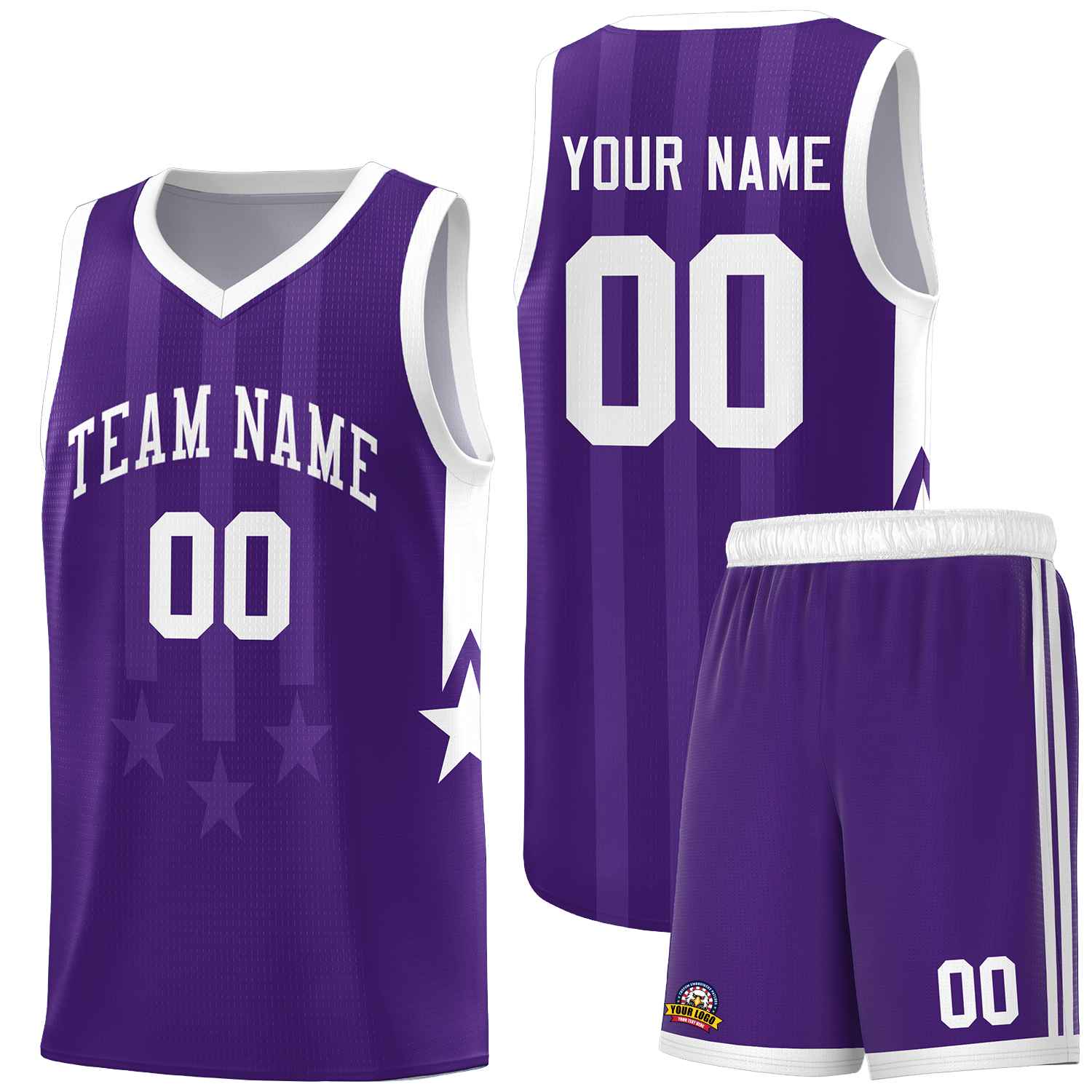 Custom Purple White and White Gradient Star Graffiti Pattern Sports Uniform Basketball Jersey