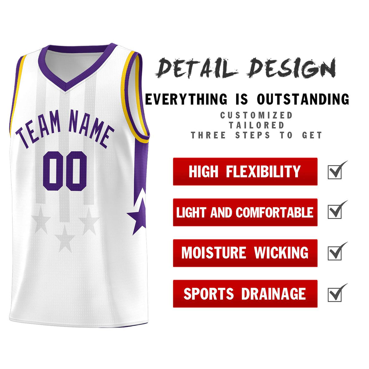 Custom White Purple and Gold Gradient Star Graffiti Pattern Sports Uniform Basketball Jersey