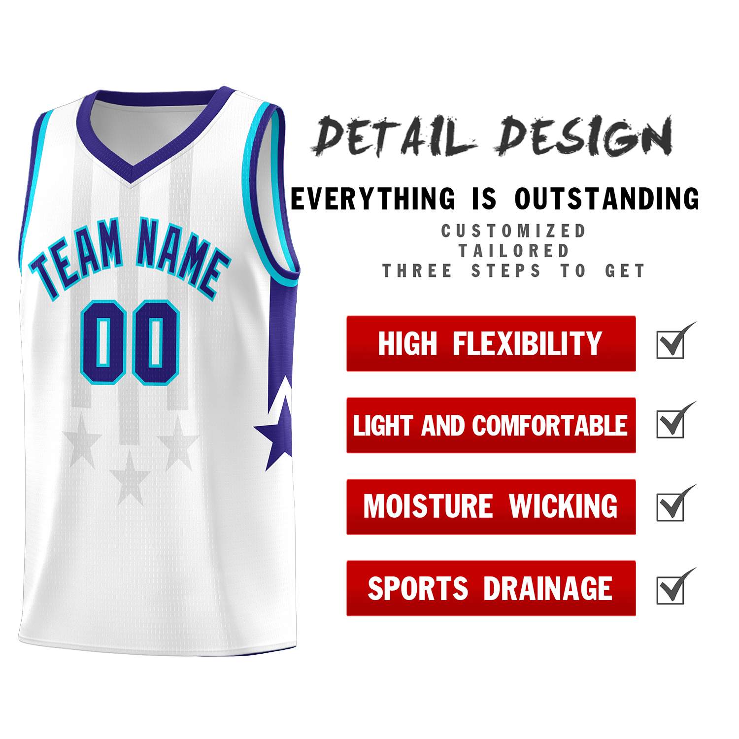 Custom White Purple and Sky Blue Gradient Star Graffiti Pattern Sports Uniform Basketball Jersey