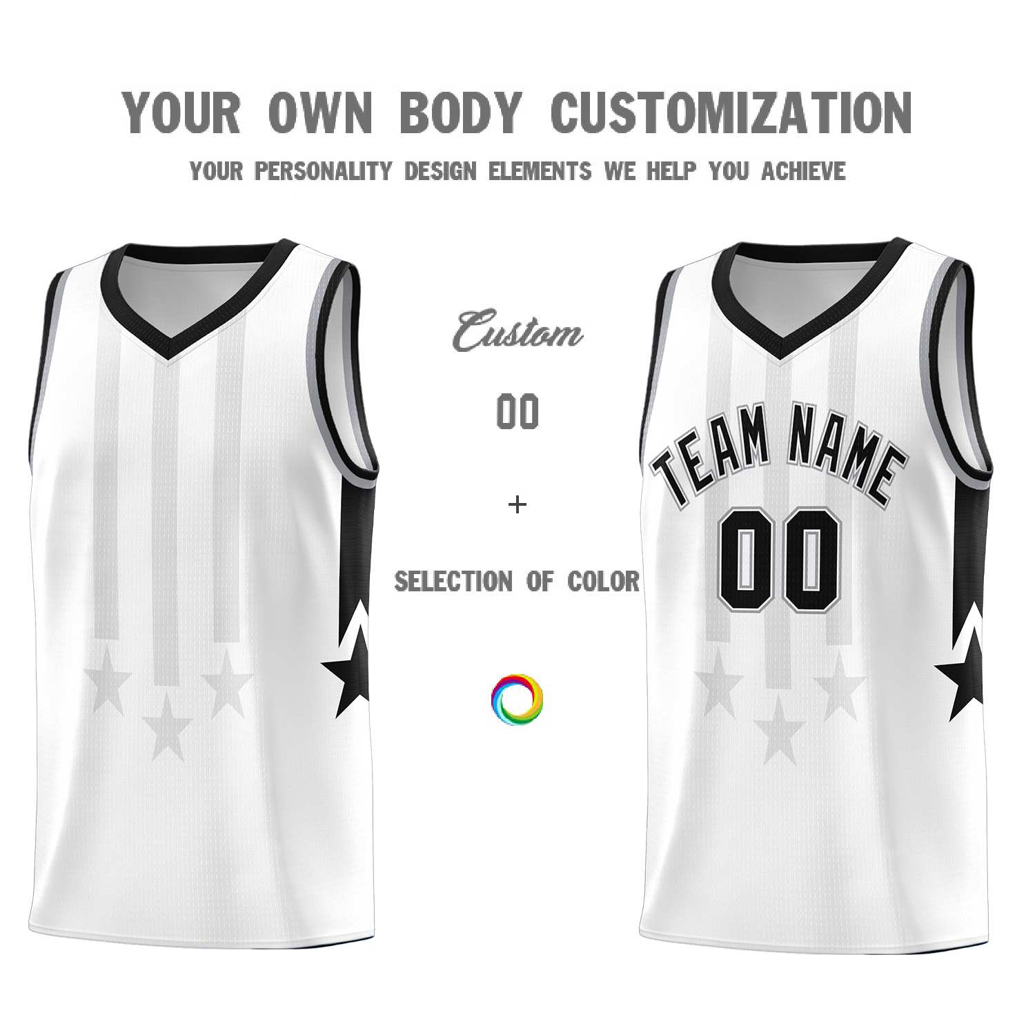 Custom White Black and Gray Gradient Star Graffiti Pattern Sports Uniform Basketball Jersey