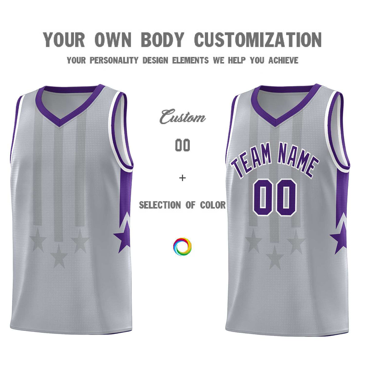 Custom Gray Purple and White Gradient Star Graffiti Pattern Sports Uniform Basketball Jersey