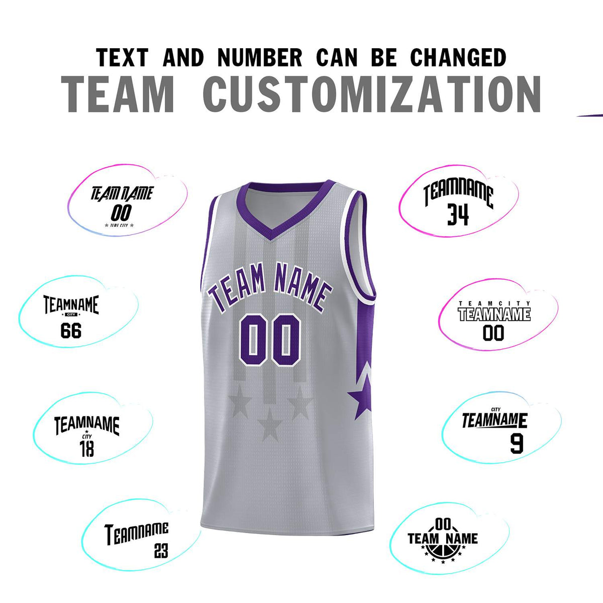 Custom Gray Purple and White Gradient Star Graffiti Pattern Sports Uniform Basketball Jersey