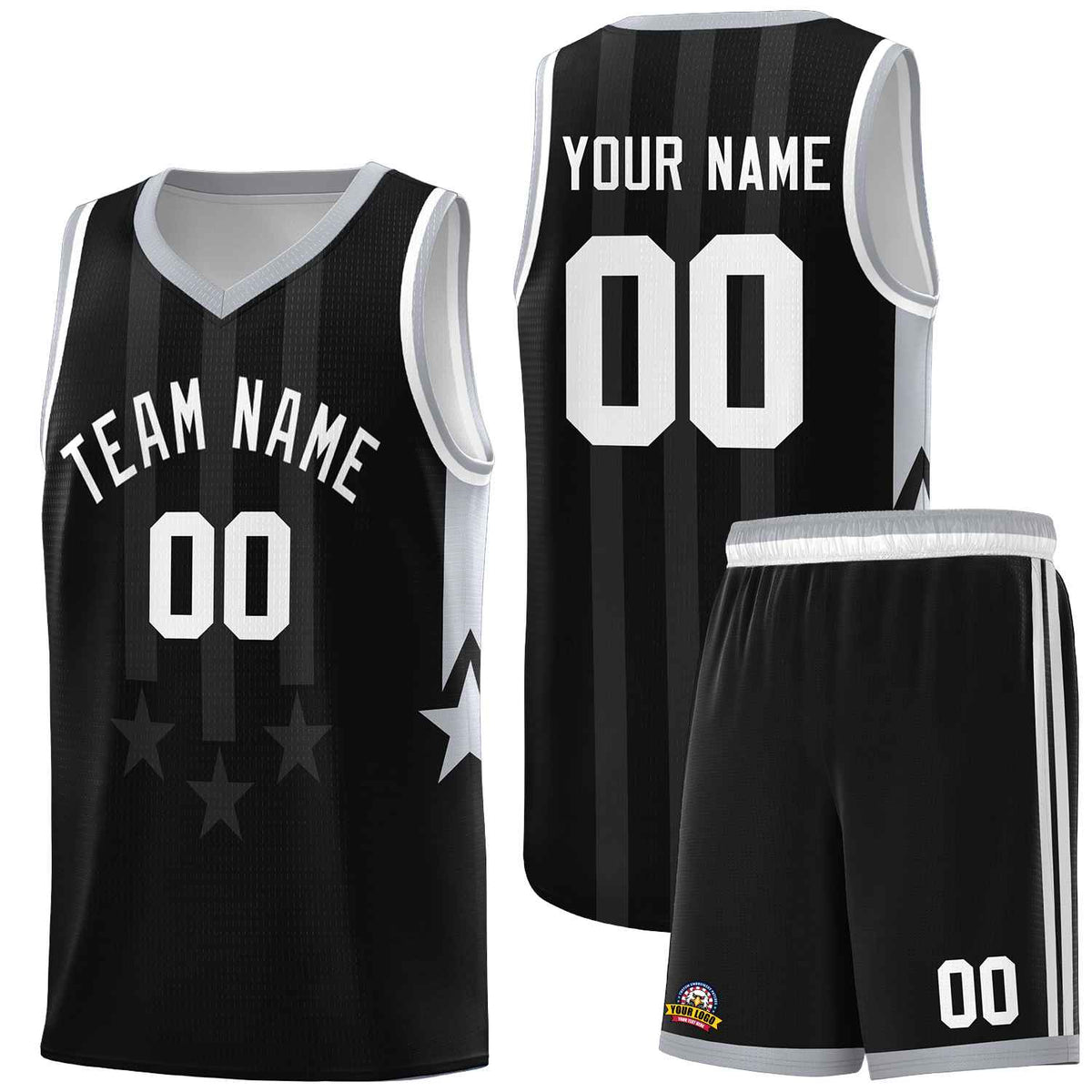 Custom Black Gray and White Gradient Star Graffiti Pattern Sports Uniform Basketball Jersey