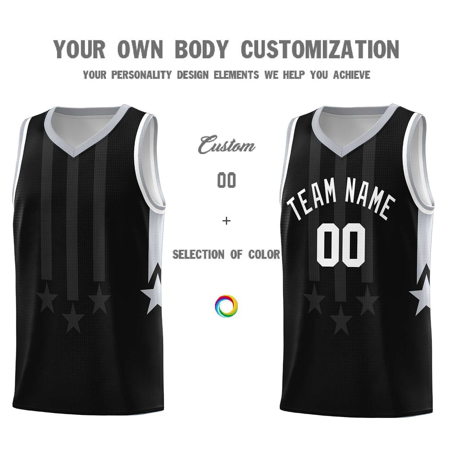 Custom Black Gray and White Gradient Star Graffiti Pattern Sports Uniform Basketball Jersey