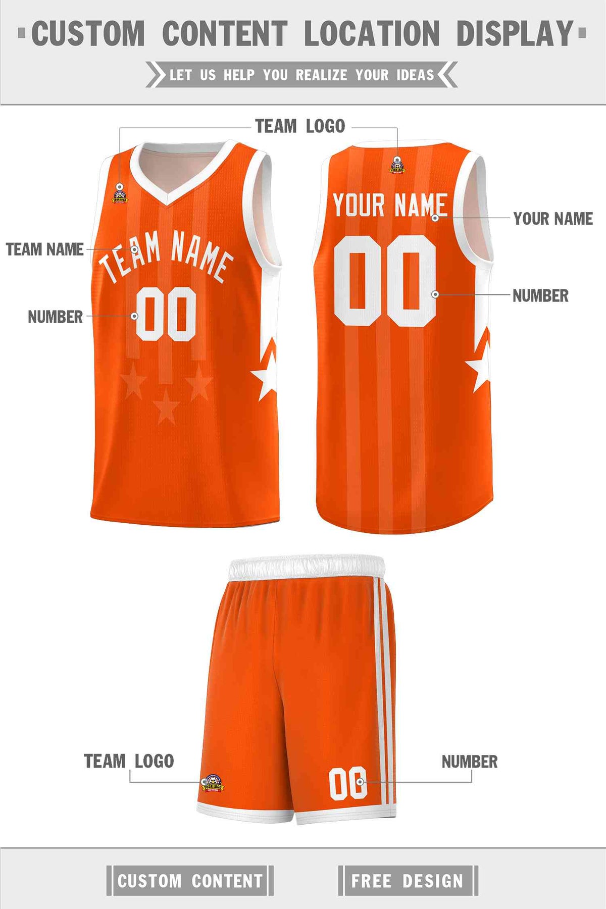 Custom Orange White and White Gradient Star Graffiti Pattern Sports Uniform Basketball Jersey