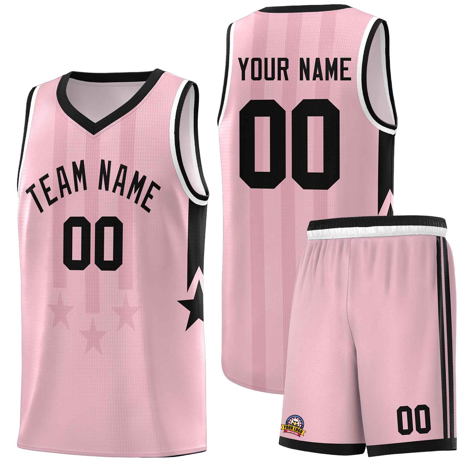 Custom Light Pink Black and White Gradient Star Graffiti Pattern Sports Uniform Basketball Jersey