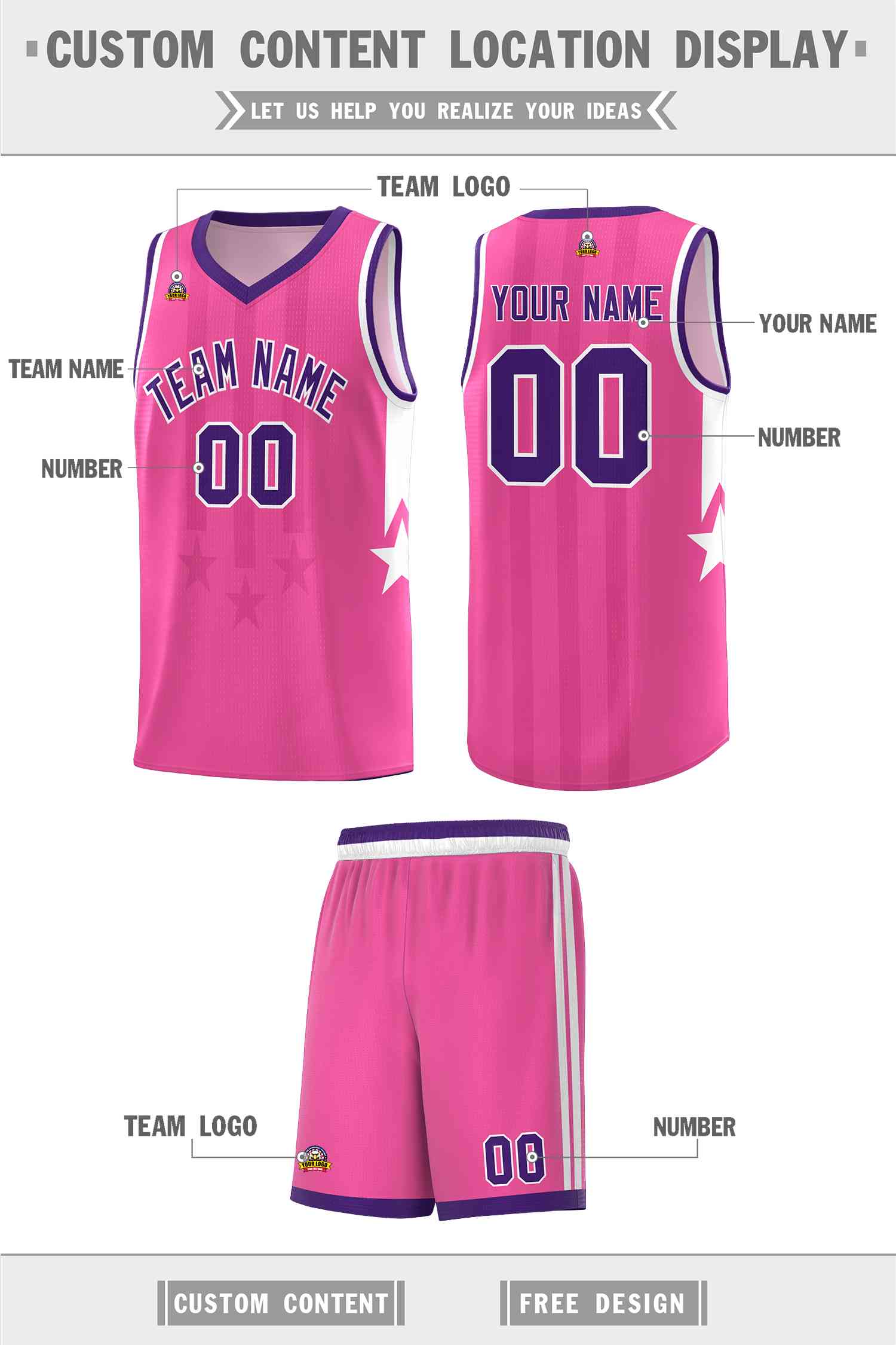Custom Pink Purple and White Gradient Star Graffiti Pattern Sports Uniform Basketball Jersey
